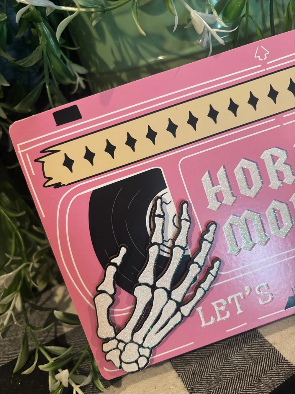 Horror Movies Decorative Sign - Pink Skeleton Design